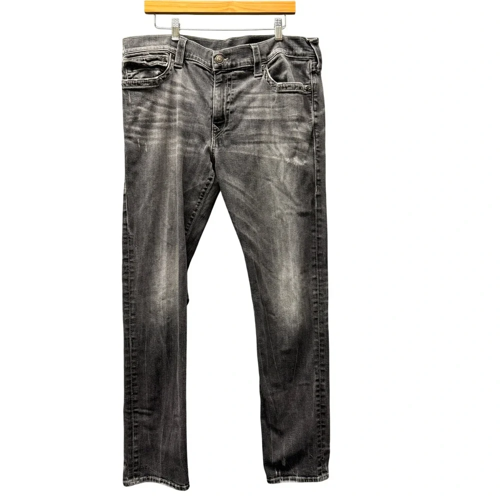 True Religion Jeans Mens 40 (40x32 ACTUAL) Geno Slim Flap Pocket Gray Denim